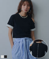 【メール便】カットオフバイカラースリーブTシャツ