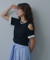 【メール便】カットオフバイカラースリーブTシャツ