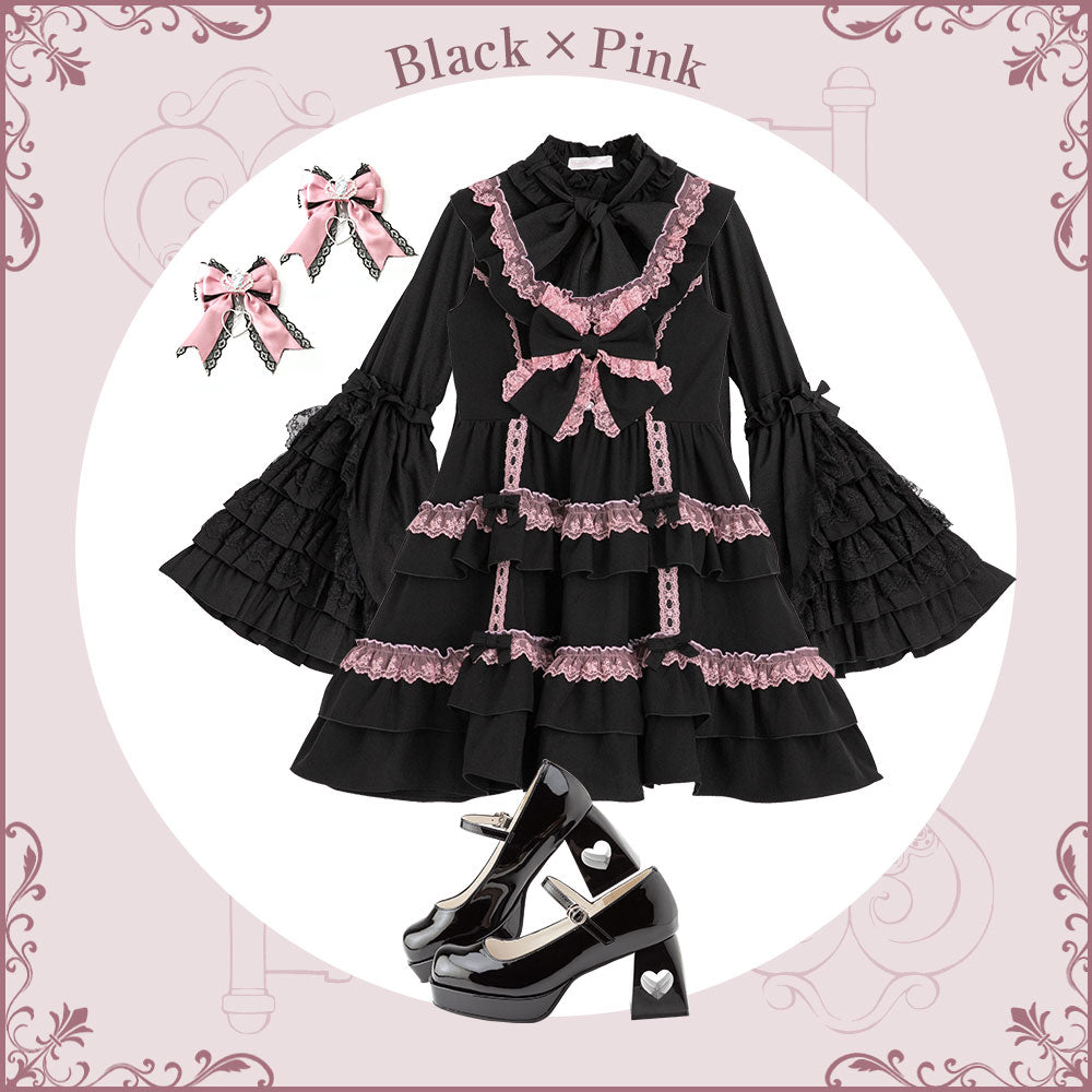 秋冬新作クーポン対象】フリルたっぷりはしごレースリボンジャンスカ