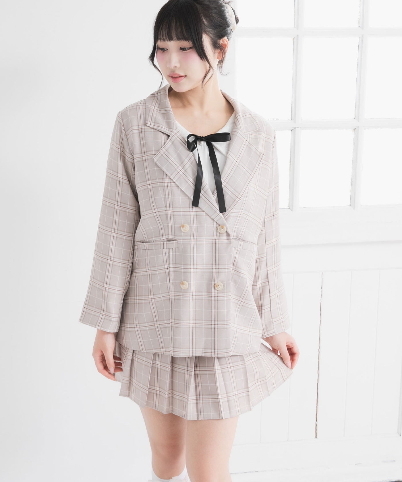 ジャケット&プリーツミニスカパンセットアップ – レディース