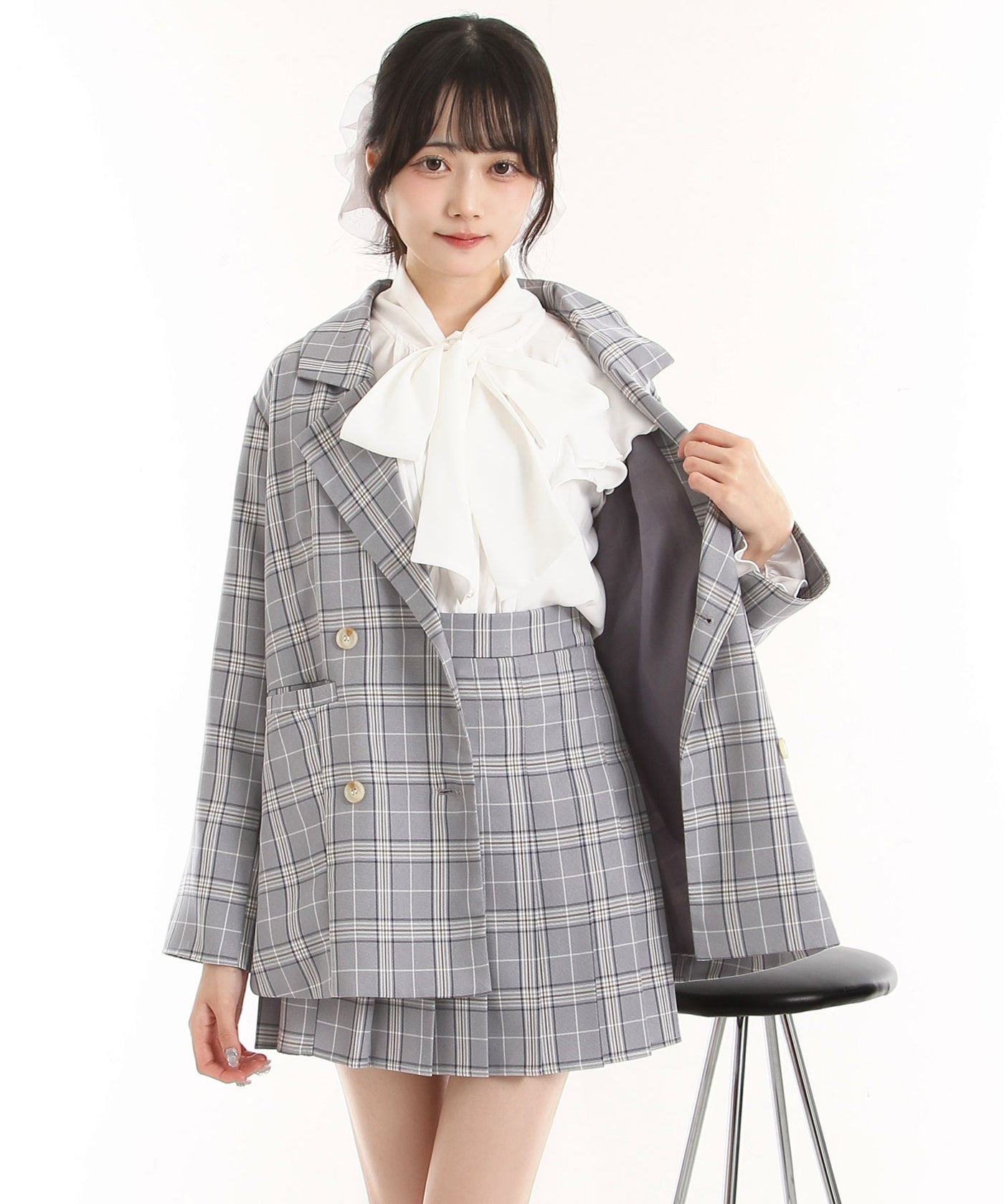 ジャケット&プリーツミニスカパンセットアップ – レディース