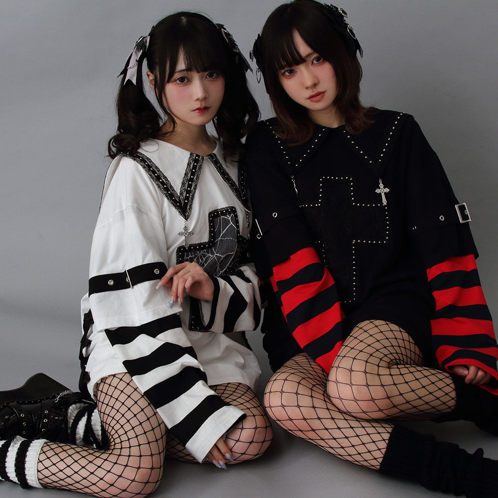 ♡ ブライス　アウトフィット　ワンピース　十字架 十字架スタッズストライプワンピース – レディースファッション通販の