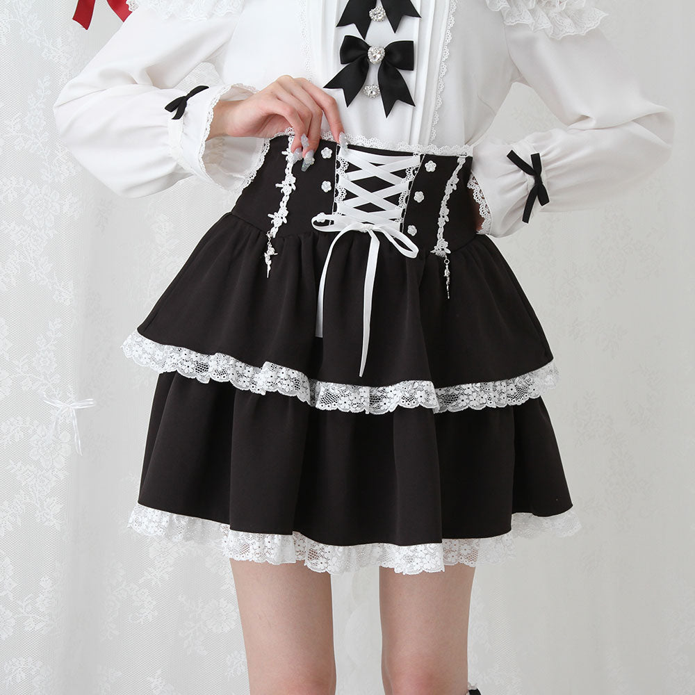 バラレースフリルレースアップティアードスカート – レディース