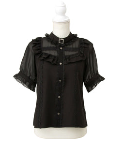 チョーカー風クロスレースブラウス