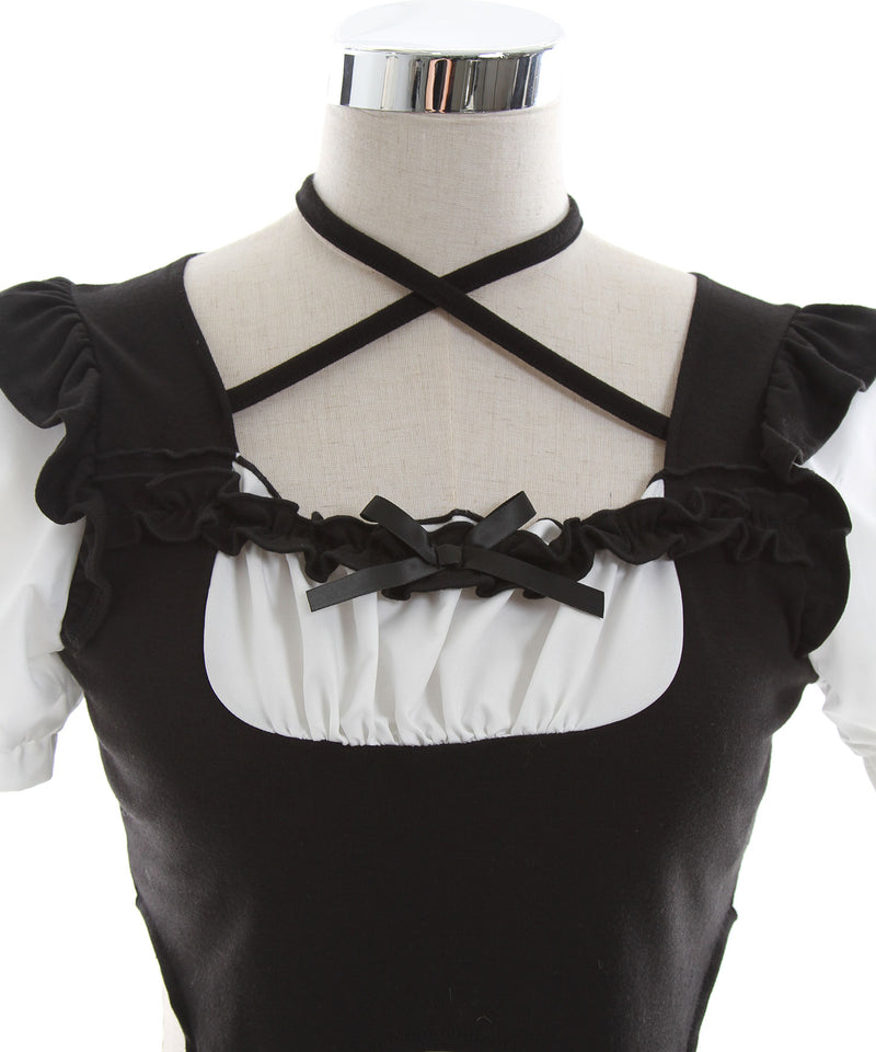 メイド風バスト盛り半袖カットソー【大きいサイズ有】