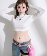 【メール便】選べるタイプハイネッククロップド丈長袖カットソートップス【大きいサイズ有】