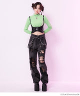 【メール便】選べるタイプハイネッククロップド丈長袖カットソートップス【大きいサイズ有】