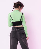 【メール便】選べるタイプハイネッククロップド丈長袖カットソートップス【大きいサイズ有】