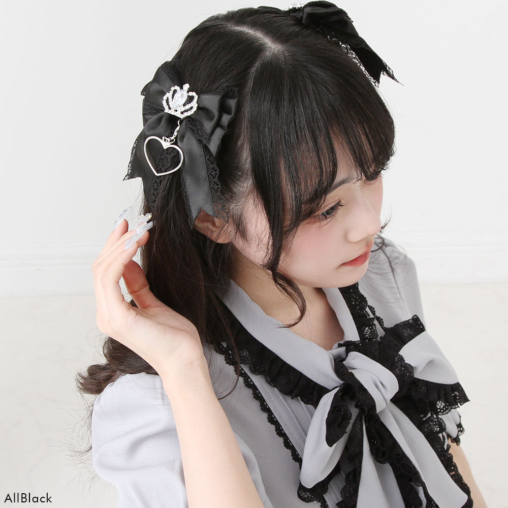 ときめき王冠ビジューレースリボン2個セットヘアクリップ – レディース