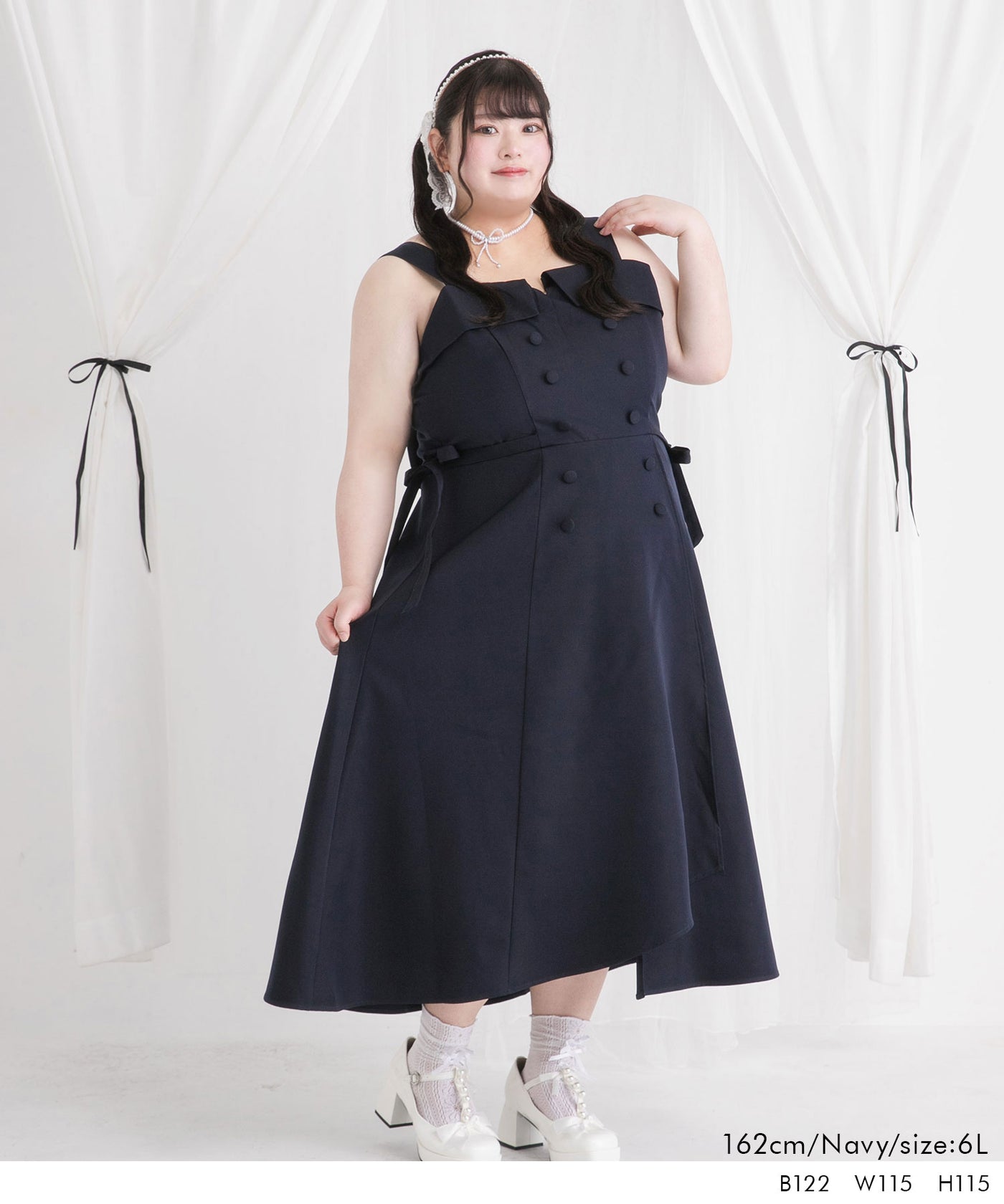 夢展望　新品ワンピース　６L 4L~6L】フリルスタンドカラービスチェワンピース – レディース