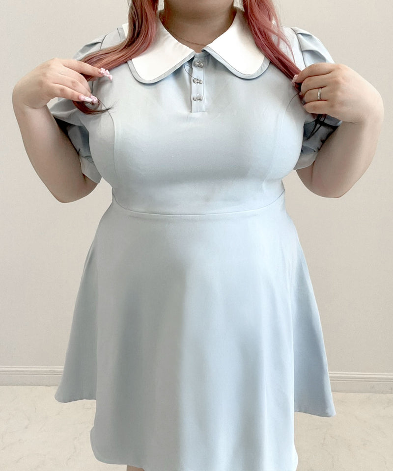 【4L~6L】配色角襟セーラーパイピングリボンワンピース