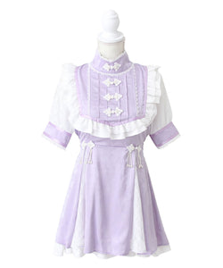 チャイナ風ヨークレースフリルジャガードワンピース