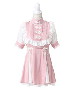 チャイナ風ヨークレースフリルジャガードワンピース