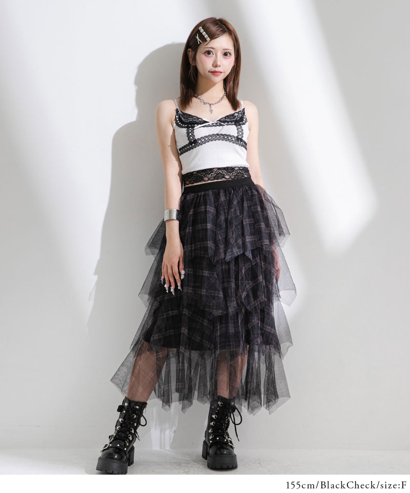 チェック柄・迷彩柄・レオパード柄チュールイレヘムスカート
