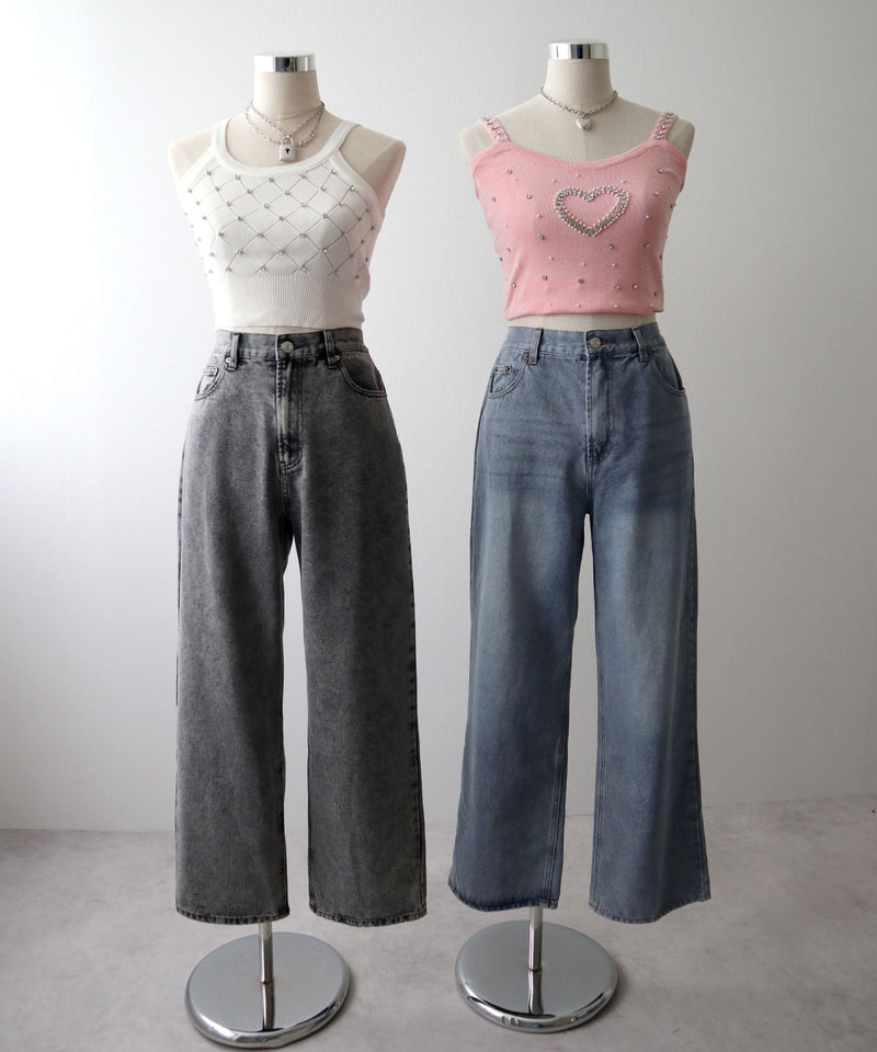 股下長めタイプのワイドデニムパンツ