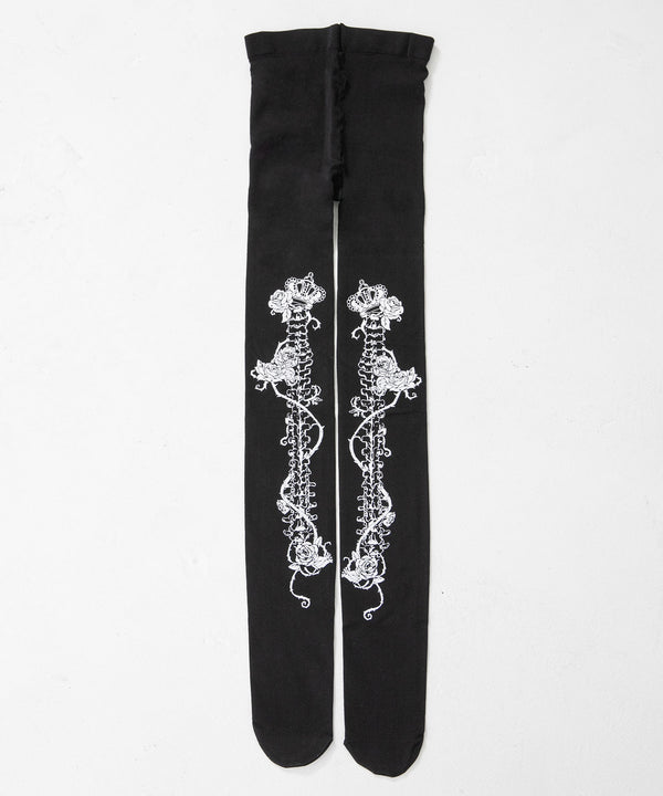 【メール便】薔薇×骨×王冠プリントタイツ