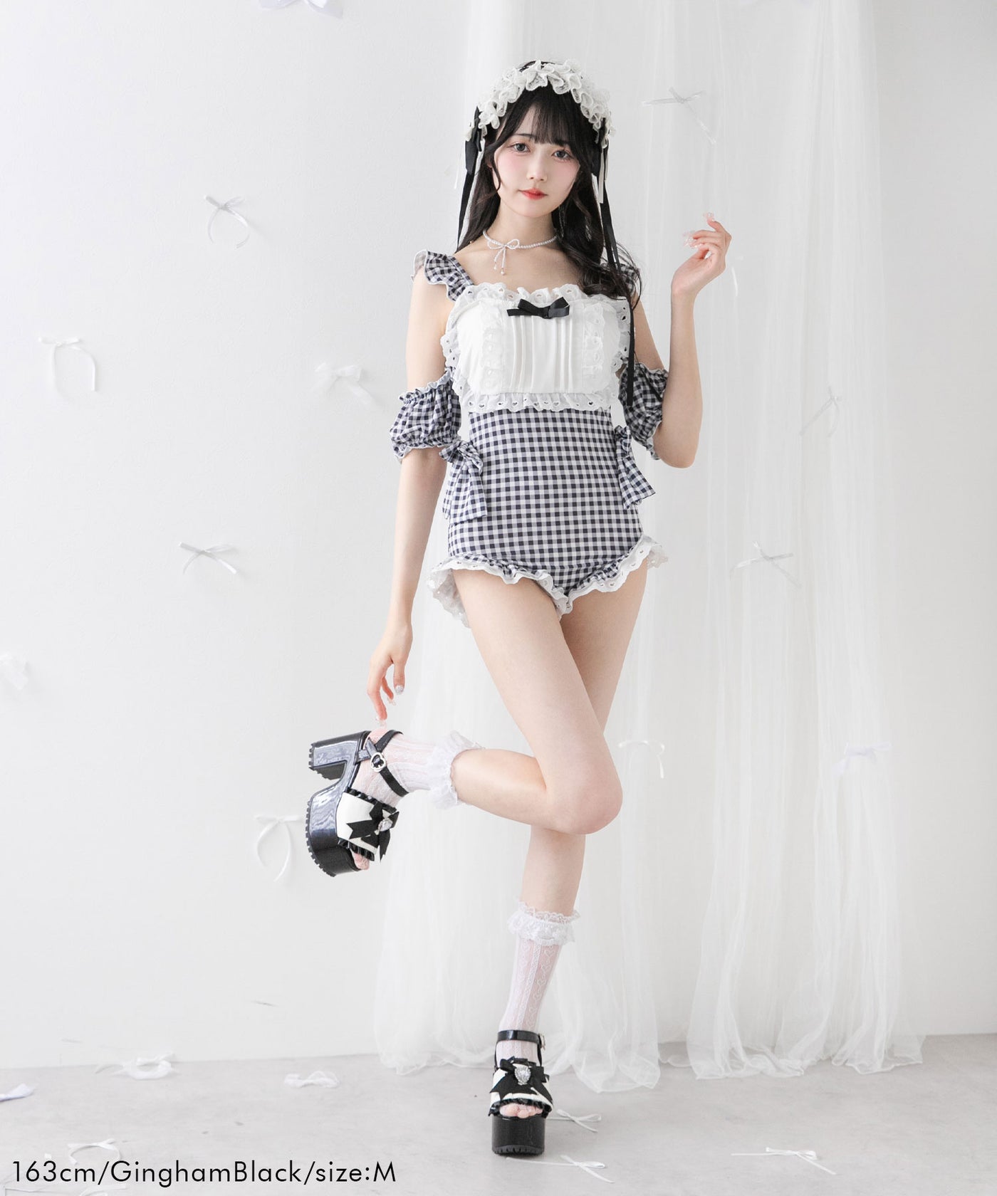 DearMyLoveRose♥︎ ハートレースフリルヨークメイドさん水着 地雷 DearMyLove 水着 ハートレースフリルヨークメイドさん水着
