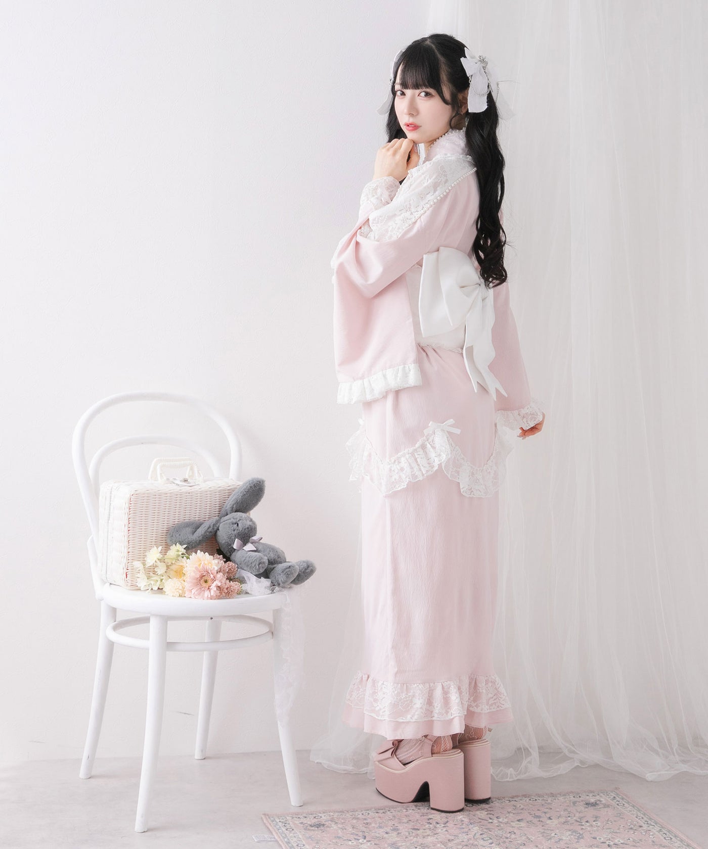 まとめ買い対象】お嬢様パールレースフリル浴衣 – レディース 
