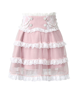 チュール重ねパールフリルスカート