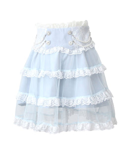 チュール重ねパールフリルスカート