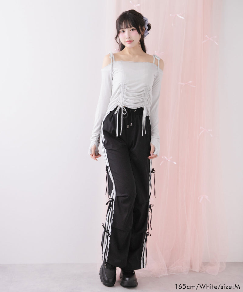 【メール便】ラメシアーオフショルカットトップス