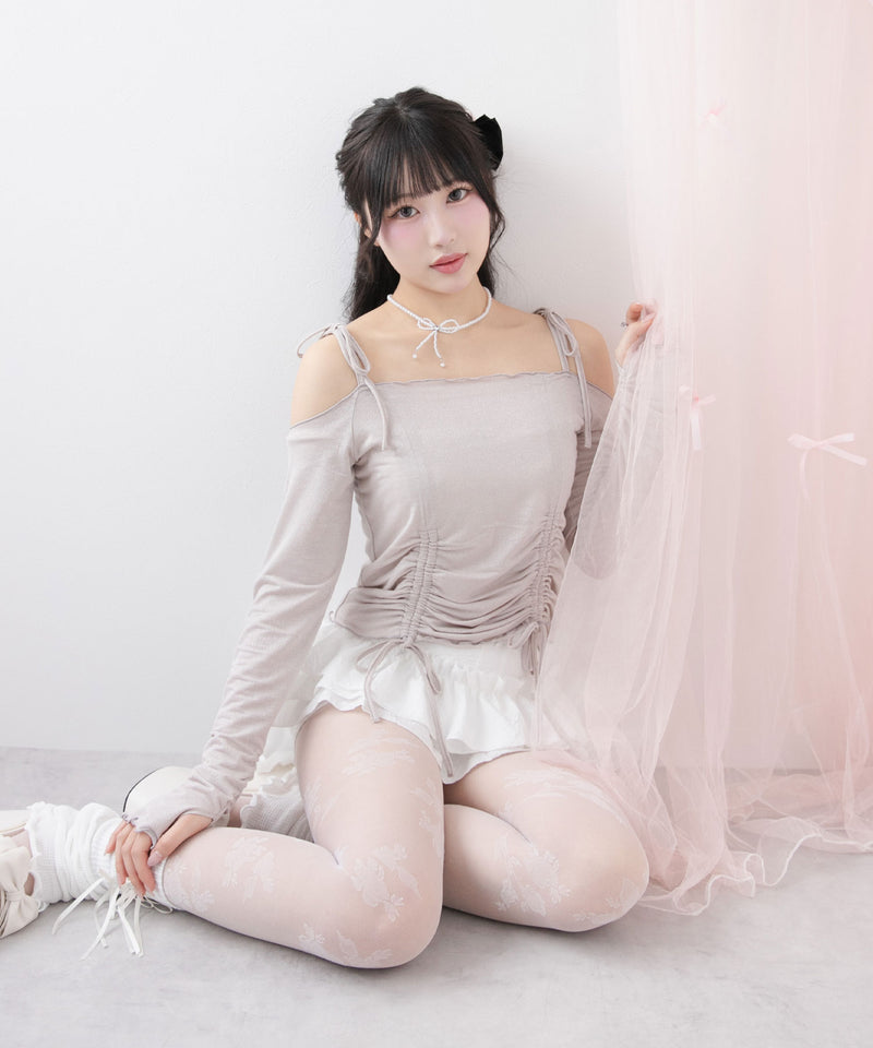 【メール便】ラメシアーオフショルカットトップス