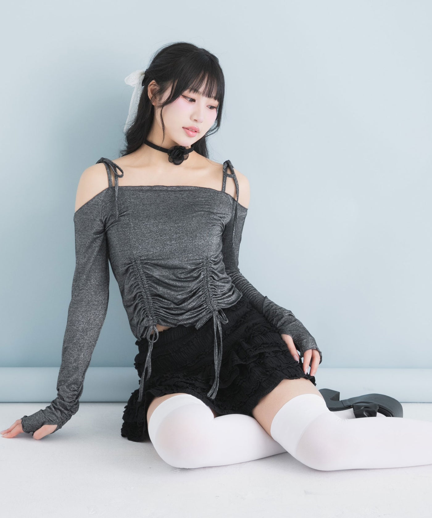 メール便】ラメシアーオフショルカットトップス – レディース