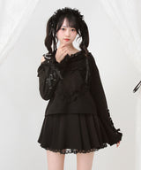 ワンショルダーハートレースフリルTシャツ