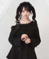 ワンショルダーハートレースフリルTシャツ