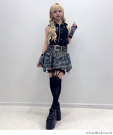 チェック柄デニムスカパン