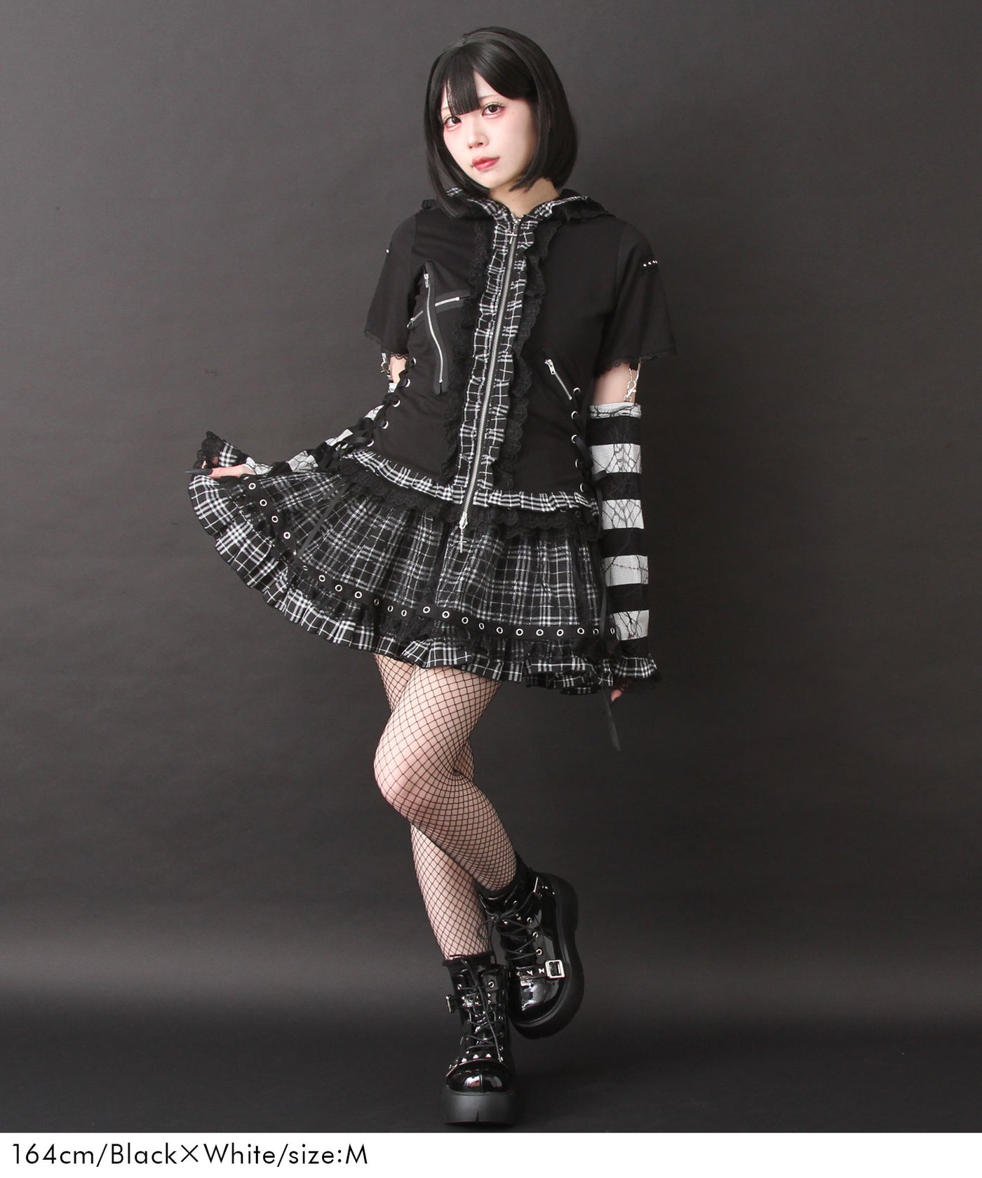 猫耳チェックフリルクモレースパンクショートトップス – レディース