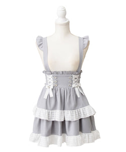 シアーギンガムフリルサス付きスカート