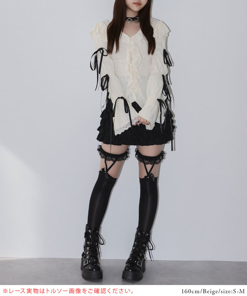 レースアップリボンサブカルフルフリシャツブラウス