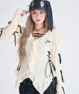 レースアップリボンサブカルフルフリシャツブラウス