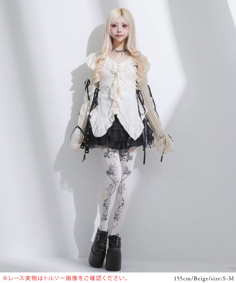 レースアップリボンサブカルフルフリシャツブラウス