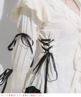 レースアップリボンサブカルフルフリシャツブラウス