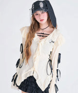 レースアップリボンサブカルフルフリシャツブラウス