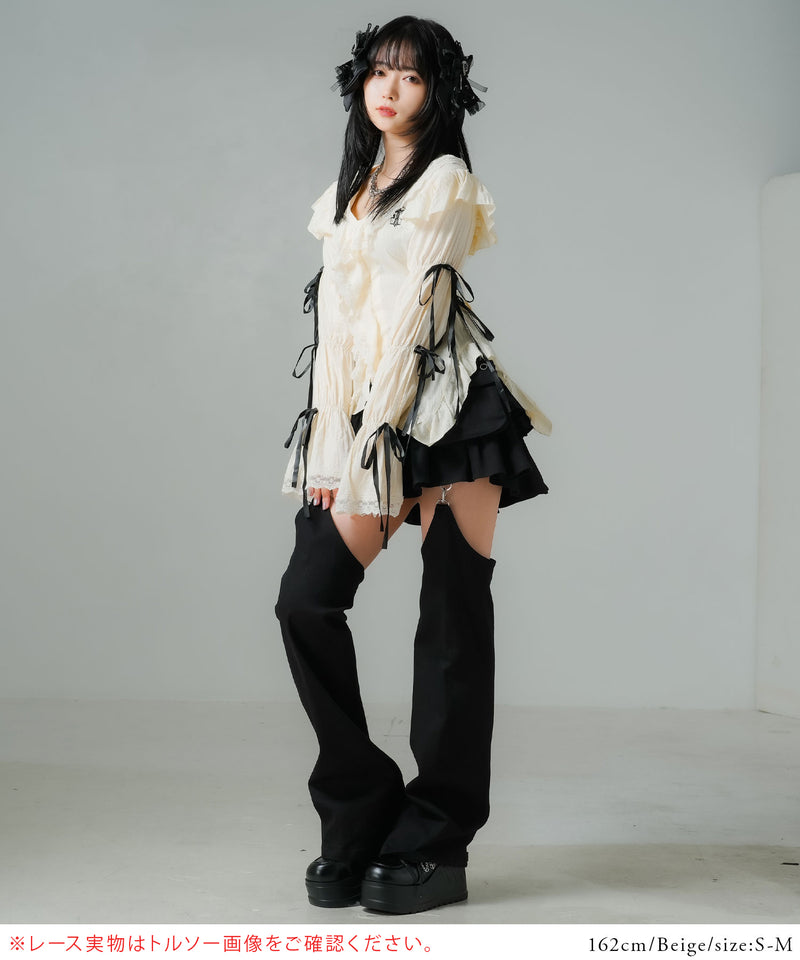 レースアップリボンサブカルフルフリシャツブラウス