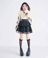 レースアップリボンサブカルフルフリシャツブラウス