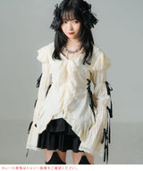 レースアップリボンサブカルフルフリシャツブラウス