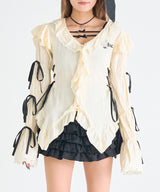 レースアップリボンサブカルフルフリシャツブラウス