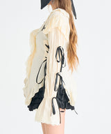 レースアップリボンサブカルフルフリシャツブラウス