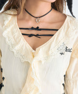 レースアップリボンサブカルフルフリシャツブラウス