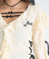 レースアップリボンサブカルフルフリシャツブラウス