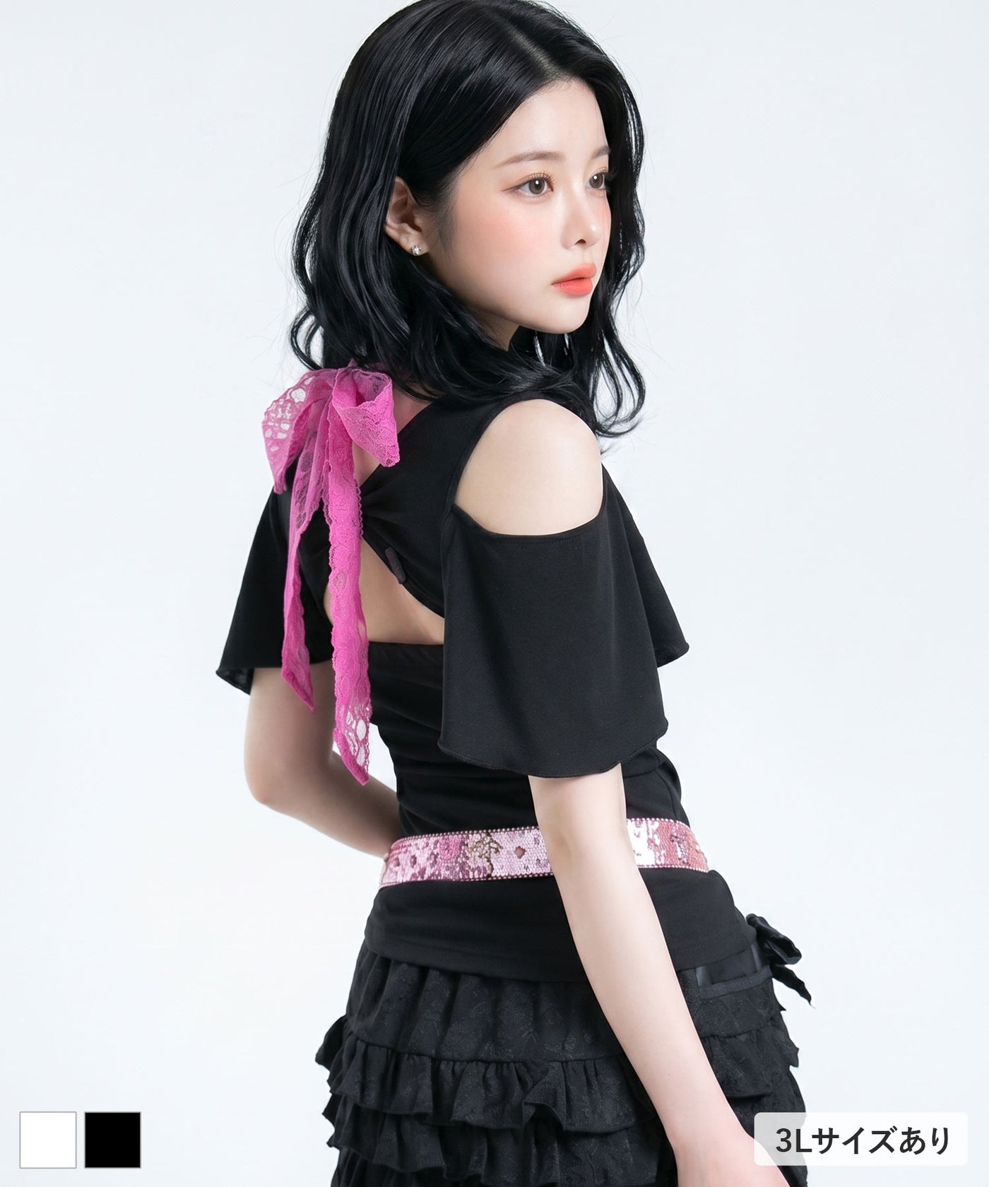 感謝祭セール対象】背中開きビジューバックルセクシーリボン姫ギャル