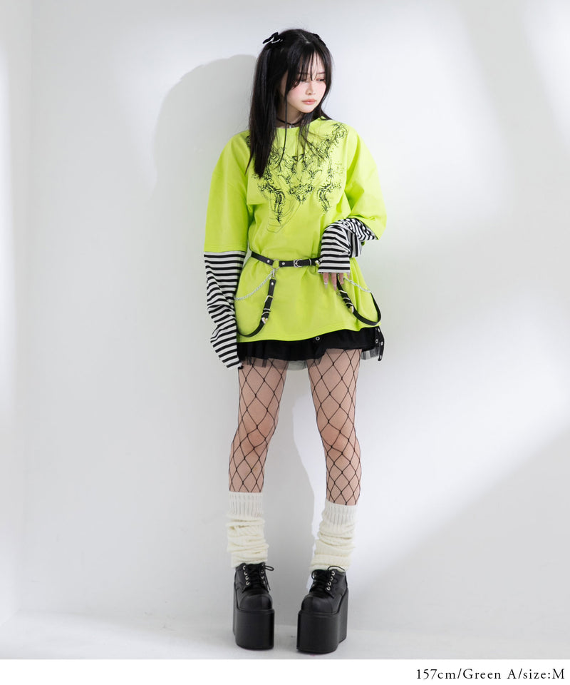 ロゴボーダー長袖レイヤードカットソー