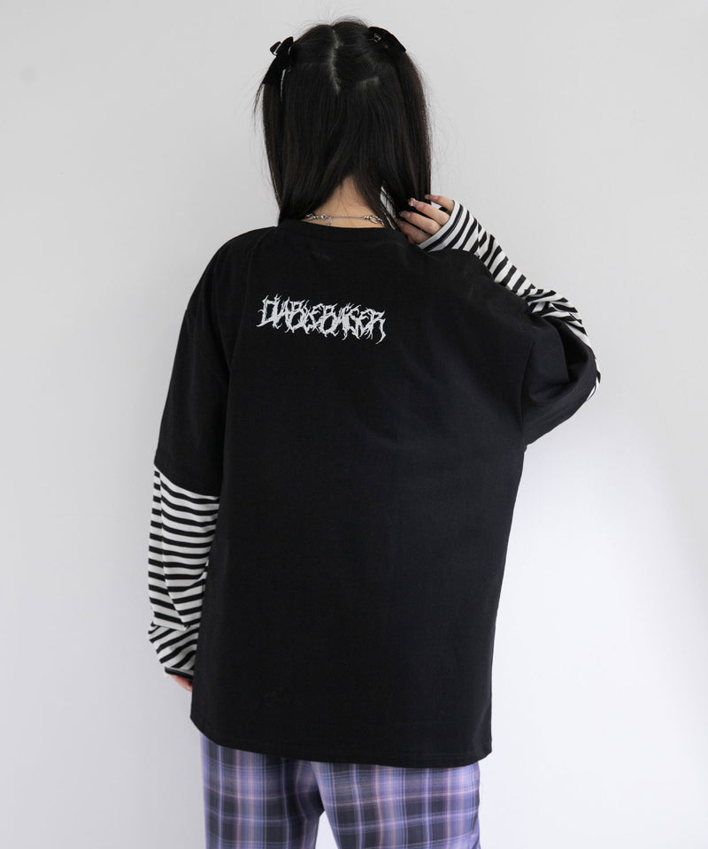 ロゴボーダー長袖レイヤードカットソー