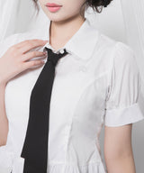 マルチリボン付角襟ショートブラウス【大きいサイズ有り】