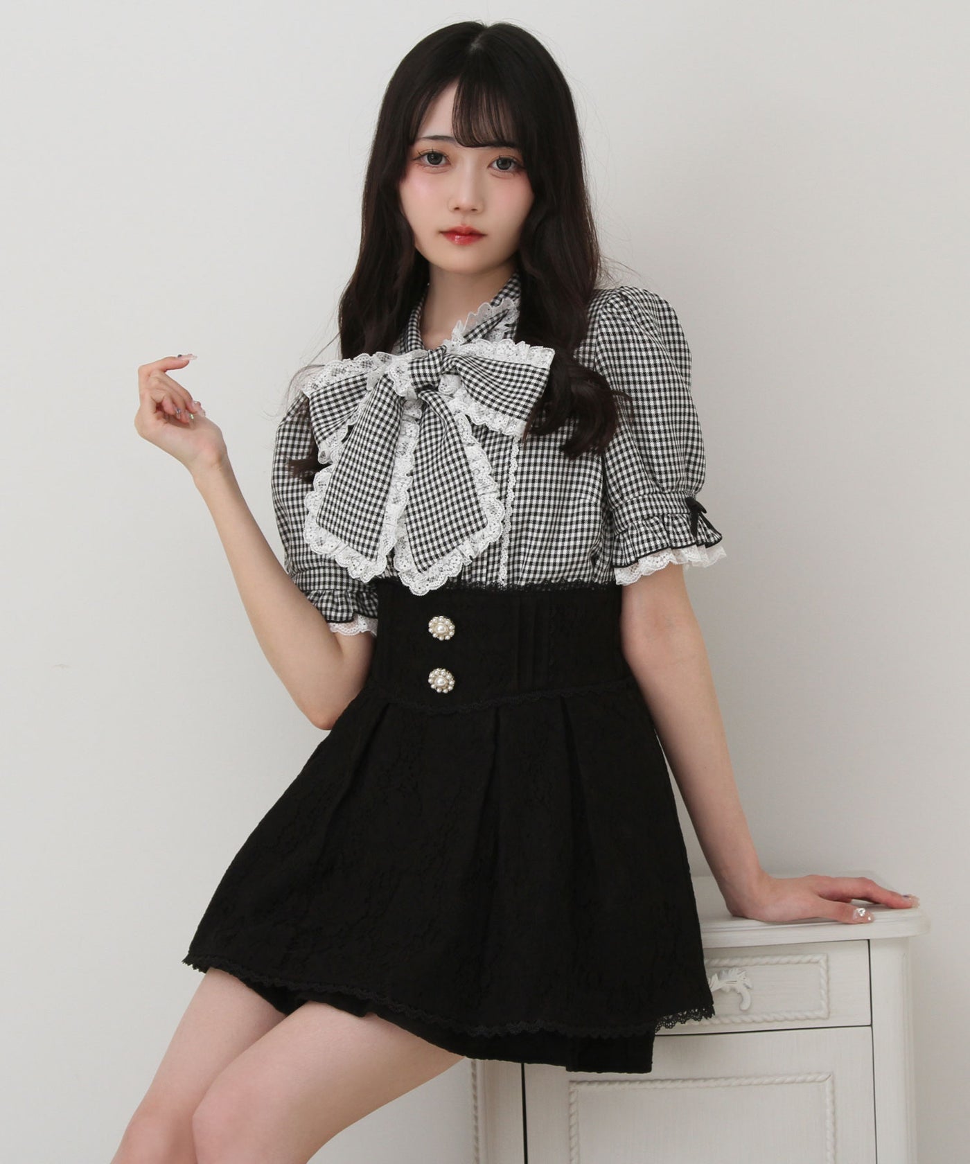 レース重ねパールビジューフレアスカート ブラック 夢展望 Lサイズ 量産型 レース重ねパールビジューフレアスカート – レディース