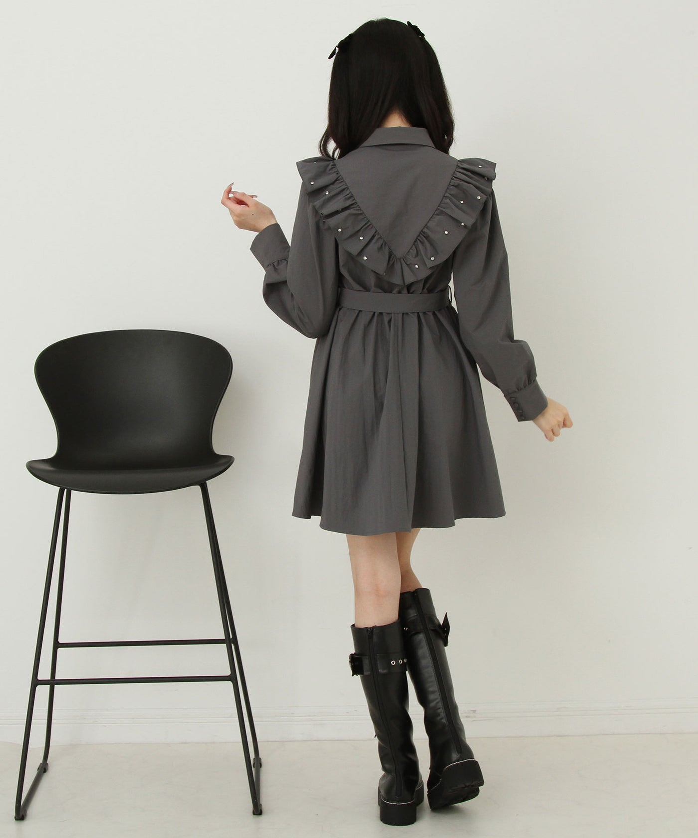 【新品】ベル ヴィンテージ ギャザーフリルデザインシャツミニワンピース Girly Doll ワンピース フリルギャザーミニワンピース